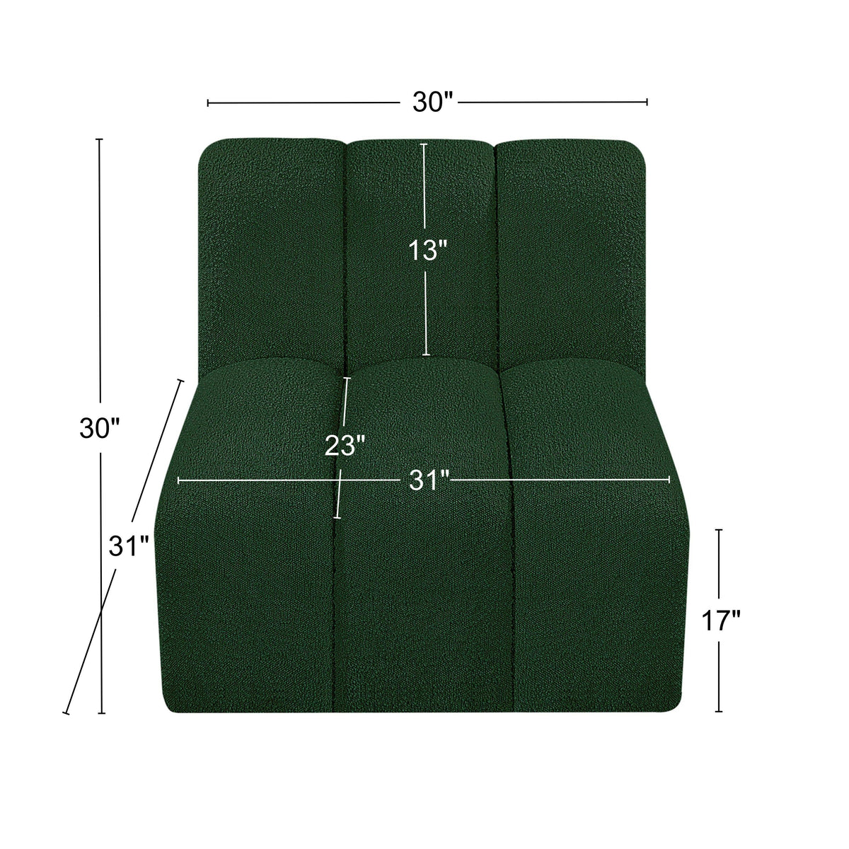 Meridian Arc Green Boucle Fabric Straight Chair