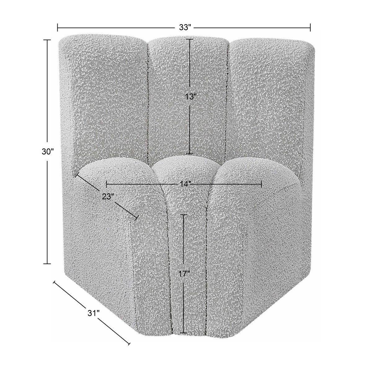 Meridian Arc Grey Boucle Fabric Curved Corner