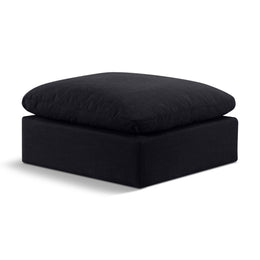 Meridian Indulge Black Linen Textured Fabric Ottoman