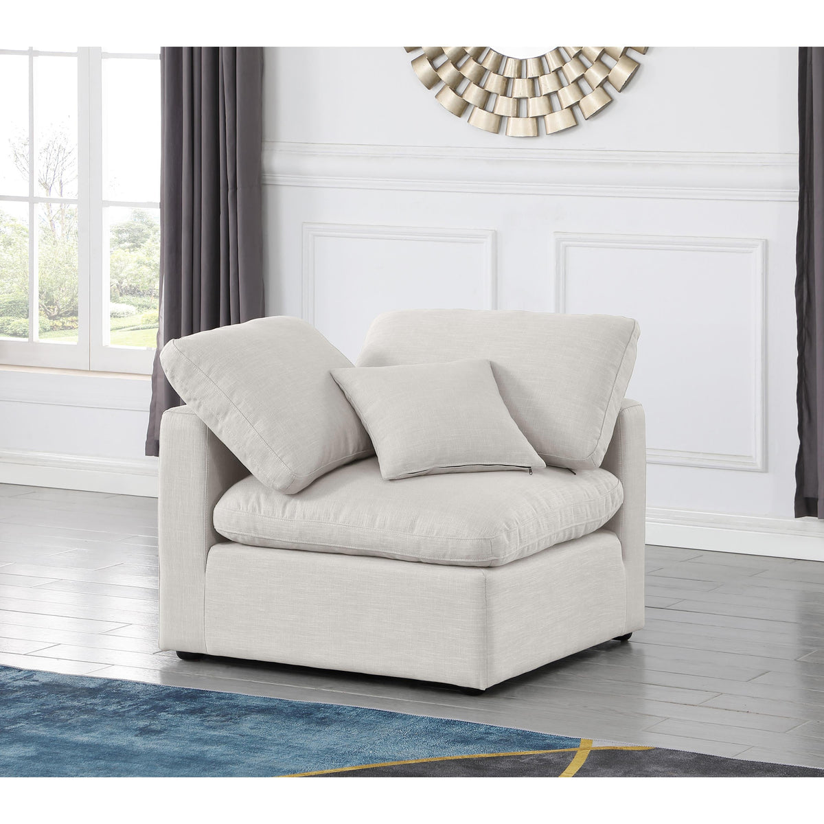 Meridian Indulge Cream Linen Textured Fabric Corner Chair