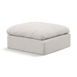 Meridian Indulge Cream Linen Textured Fabric Ottoman