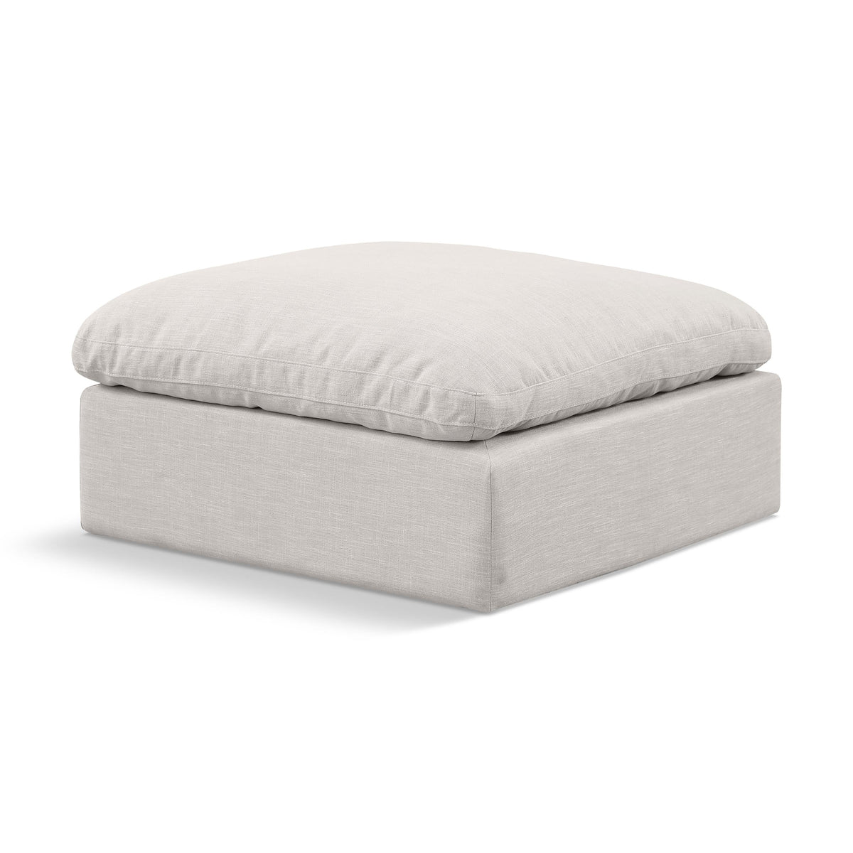 Meridian Indulge Cream Linen Textured Fabric Ottoman