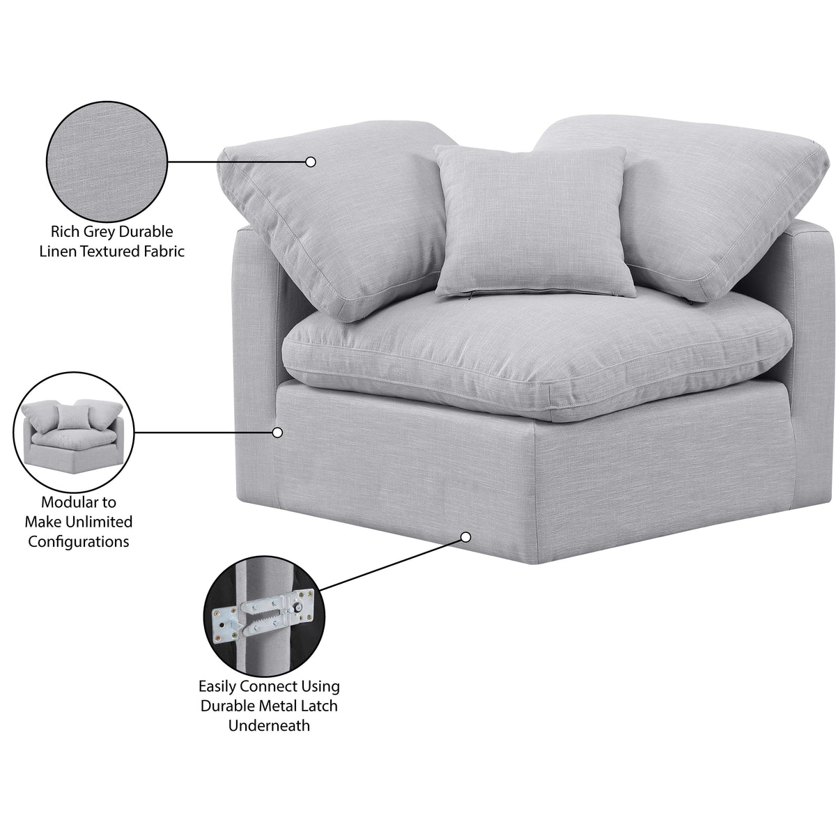 Meridian Indulge Grey Linen Textured Fabric Corner Chair