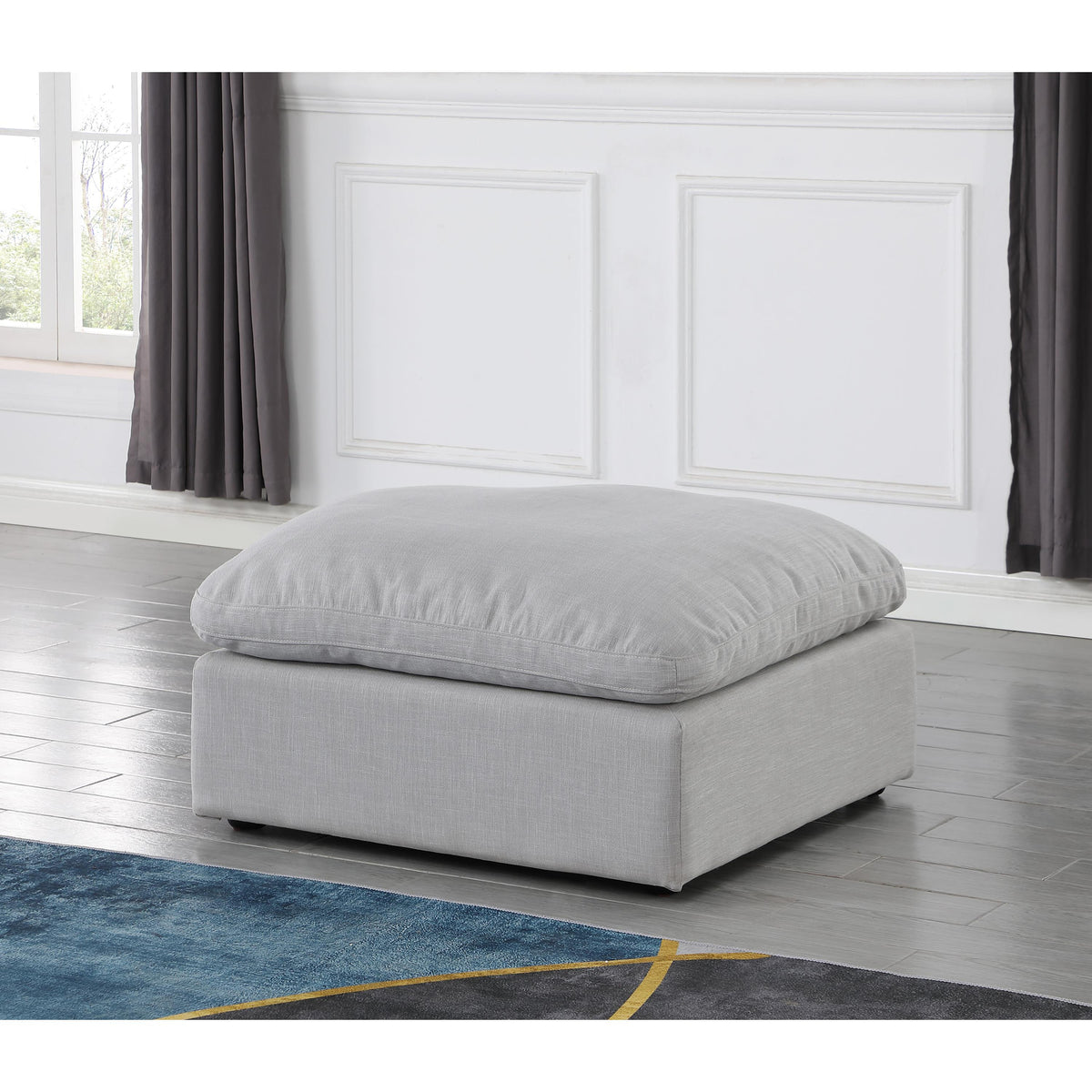 Meridian Indulge Grey Linen Textured Fabric Ottoman