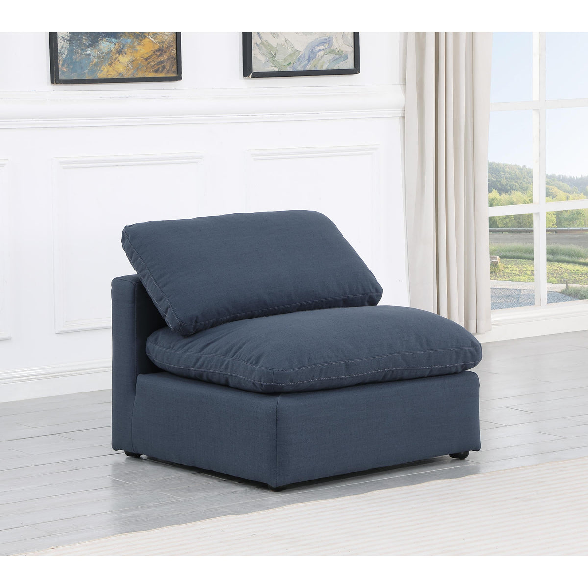 Meridian Indulge Navy Linen Textured Fabric Armless Chair