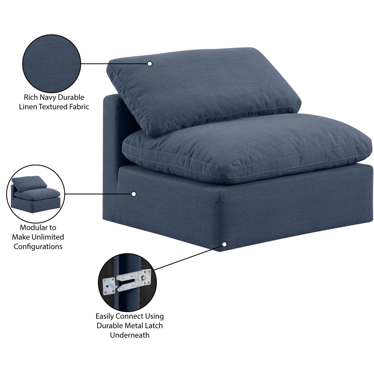Meridian Indulge Navy Linen Textured Fabric Armless Chair