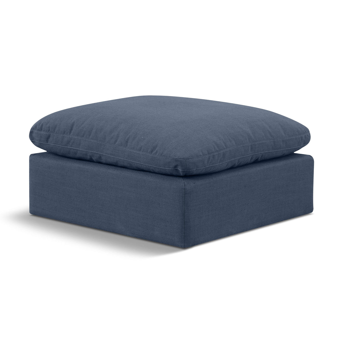 Meridian Indulge Navy Linen Textured Fabric Ottoman