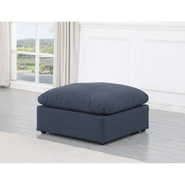 Meridian Indulge Navy Linen Textured Fabric Ottoman