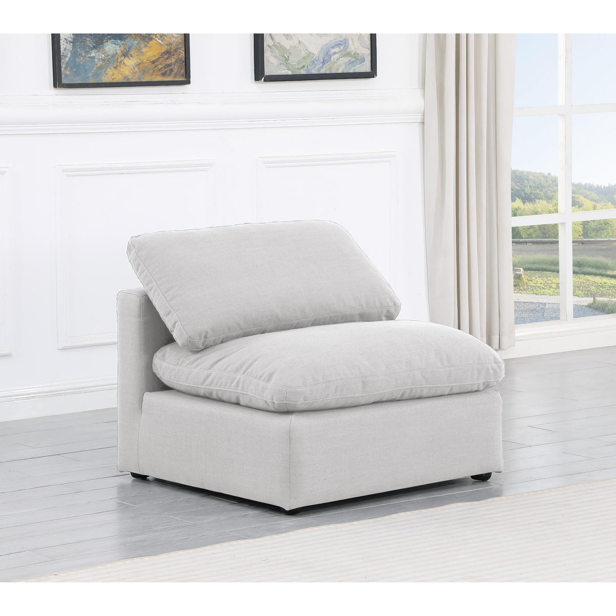 Meridian Indulge White Linen Textured Fabric Armless Chair
