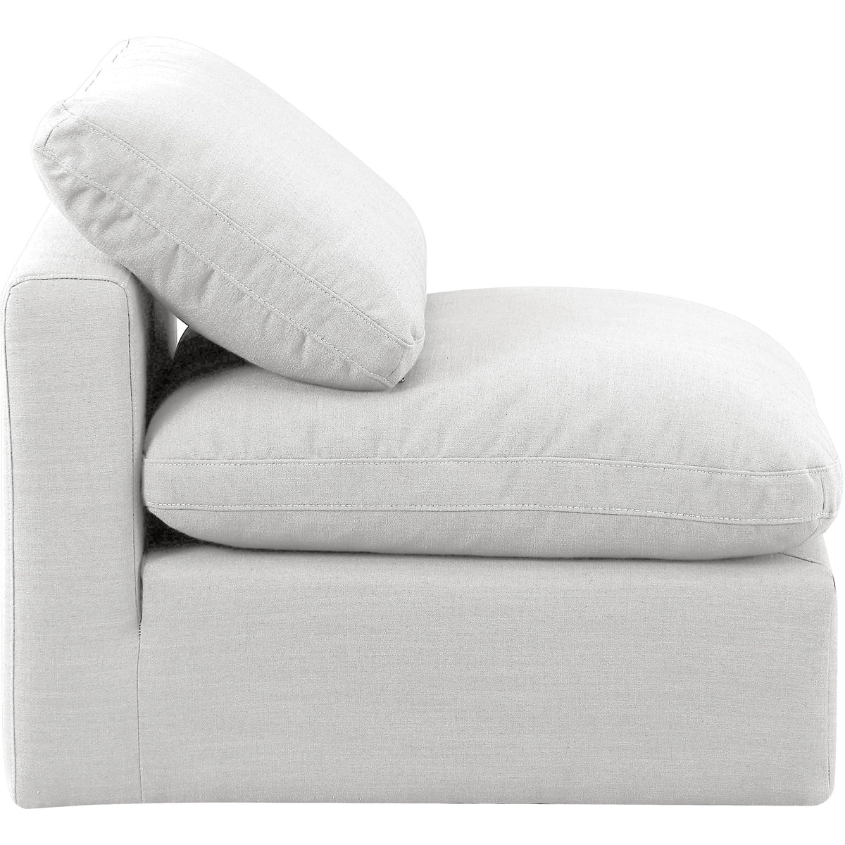 Meridian Indulge White Linen Textured Fabric Armless Chair