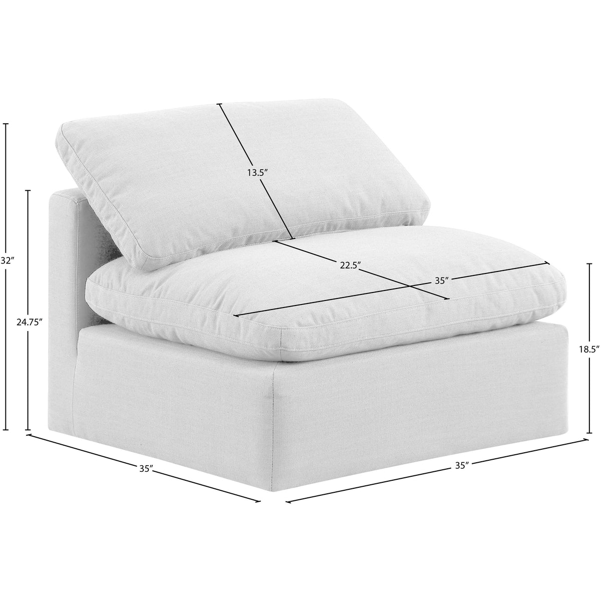 Meridian Indulge White Linen Textured Fabric Armless Chair
