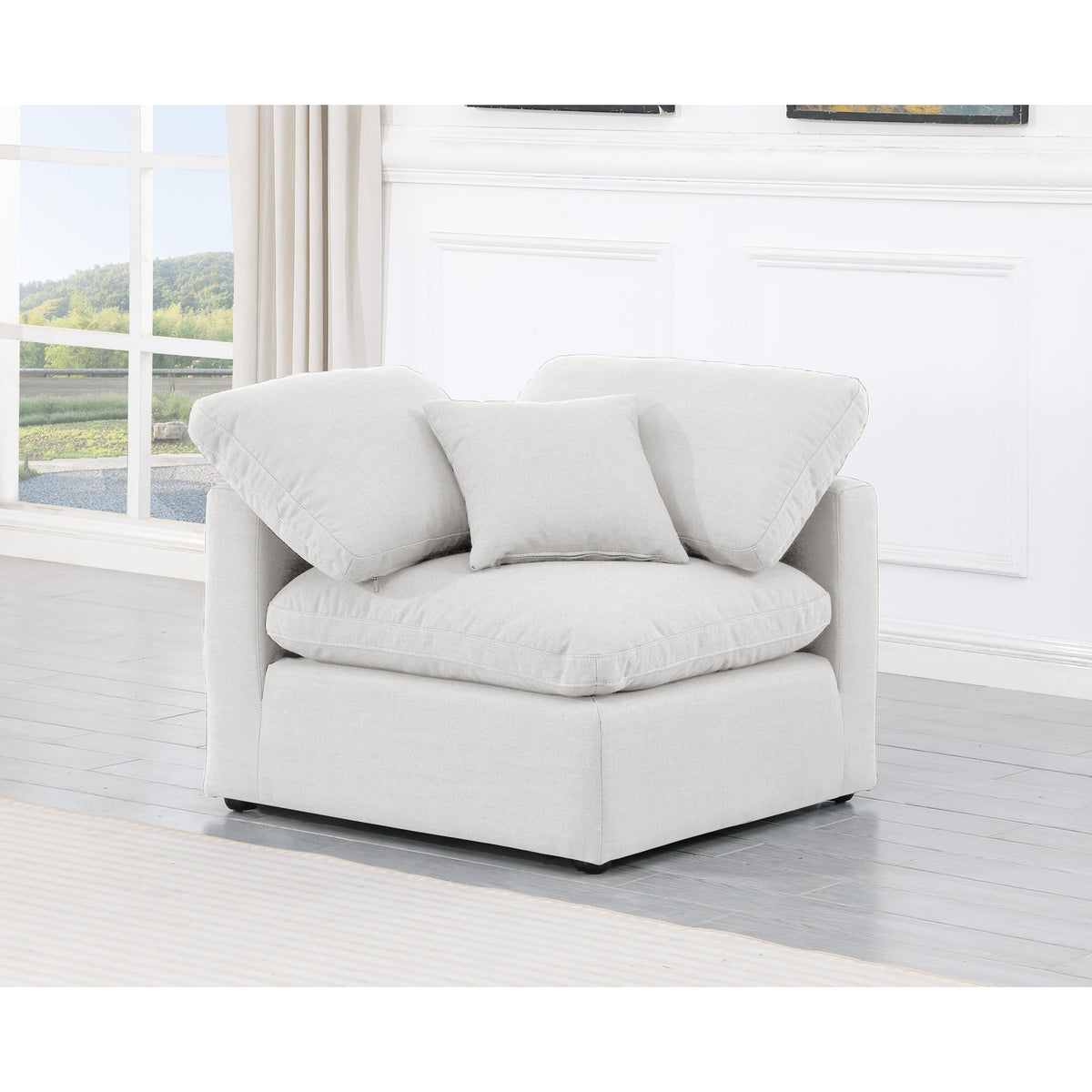 Meridian Indulge White Linen Textured Fabric Corner Chair