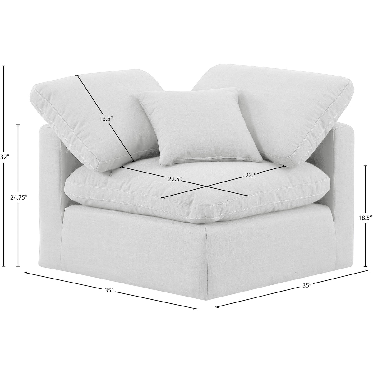 Meridian Indulge White Linen Textured Fabric Corner Chair