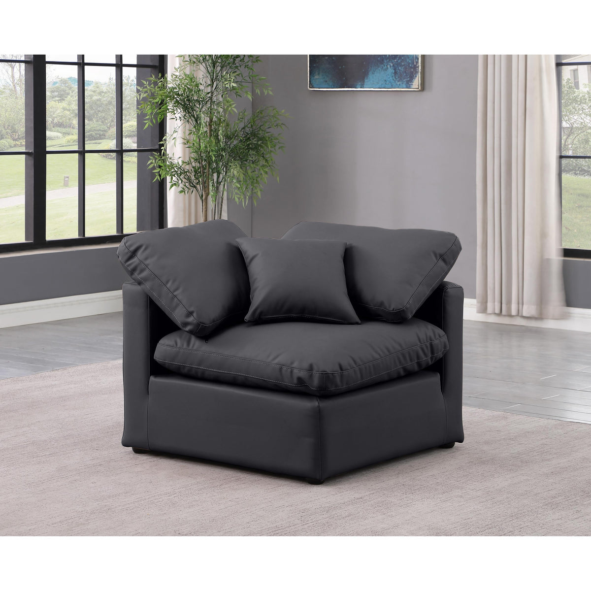 Meridian Indulge Black Vegan Leather Corner Chair