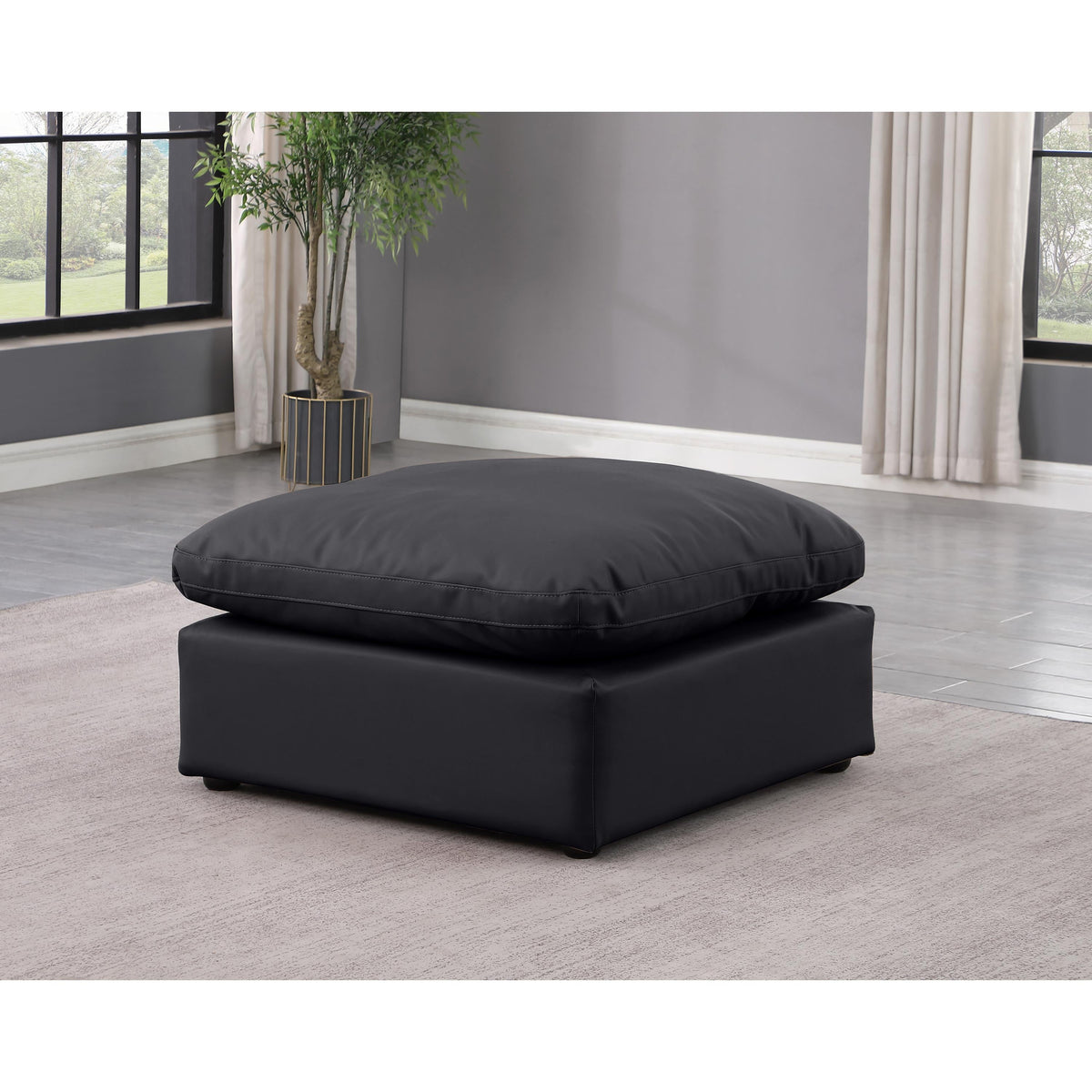 Meridian Indulge Black Vegan Leather Ottoman
