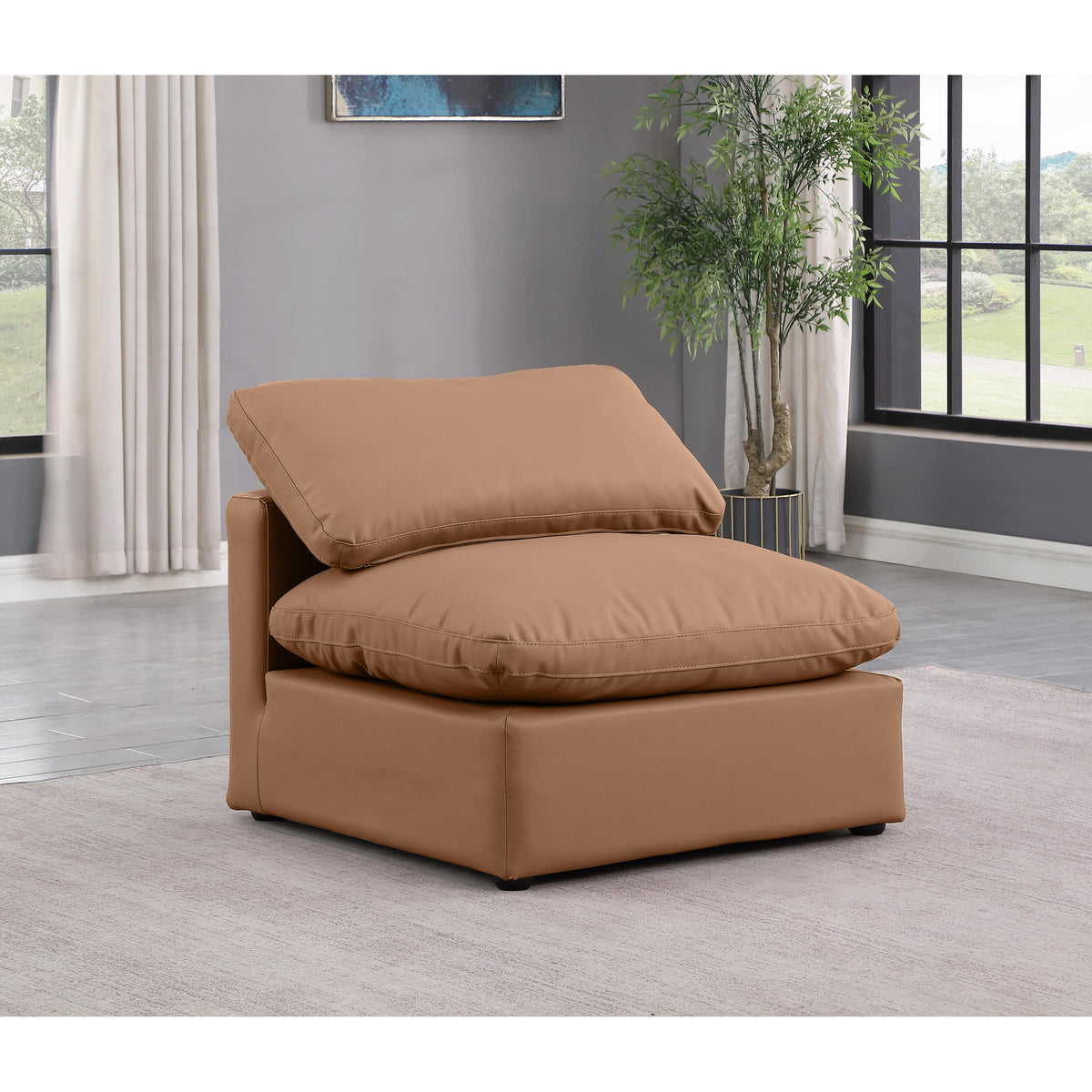 Meridian Indulge Cognac Vegan Leather Armless Chair