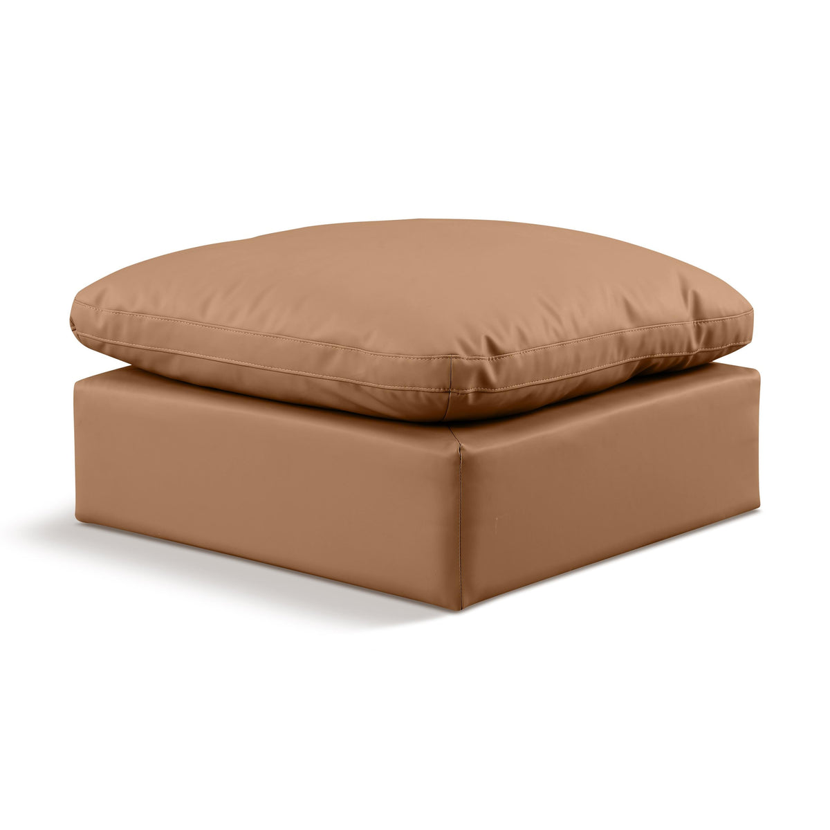 Meridian Indulge Cognac Vegan Leather Ottoman