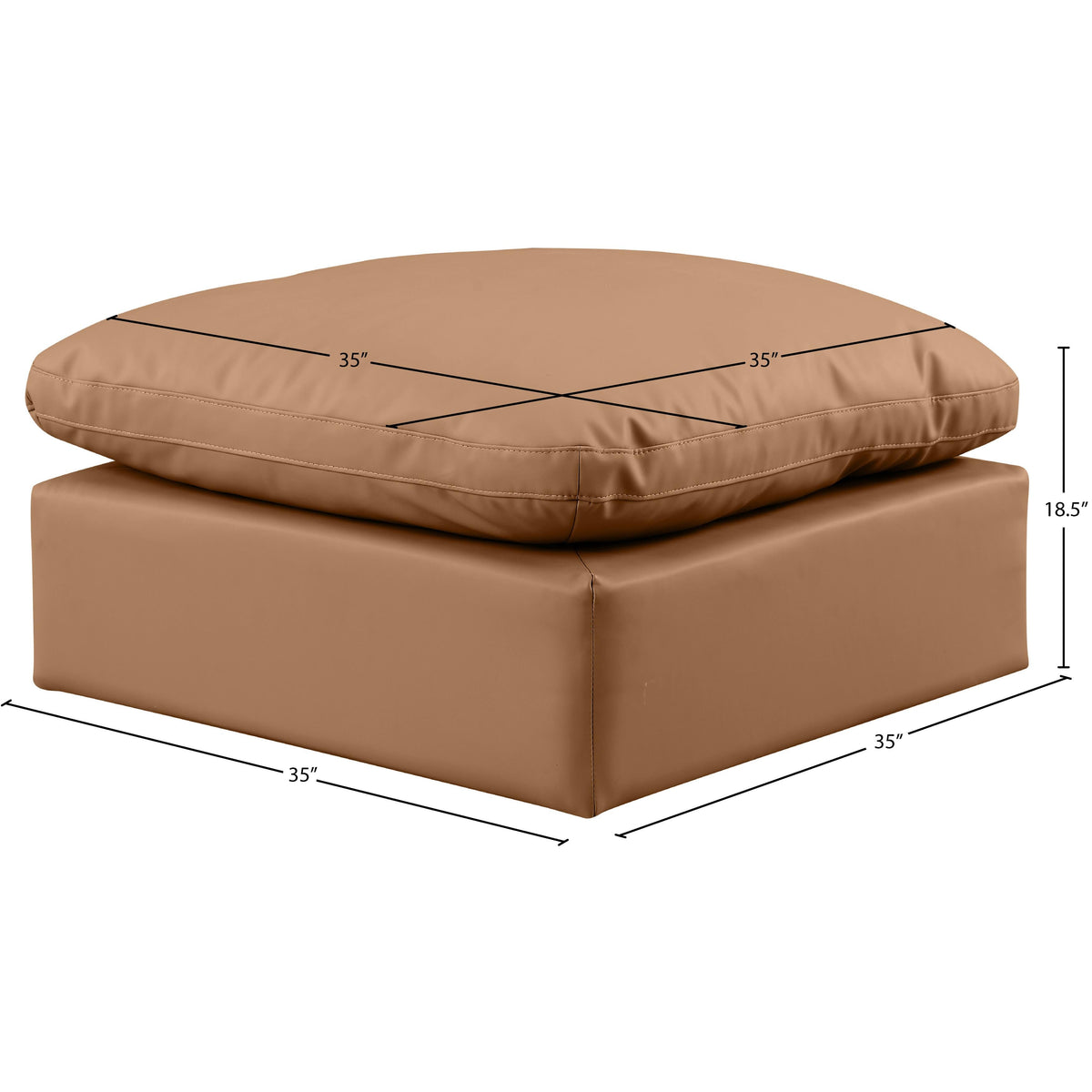 Meridian Indulge Cognac Vegan Leather Ottoman