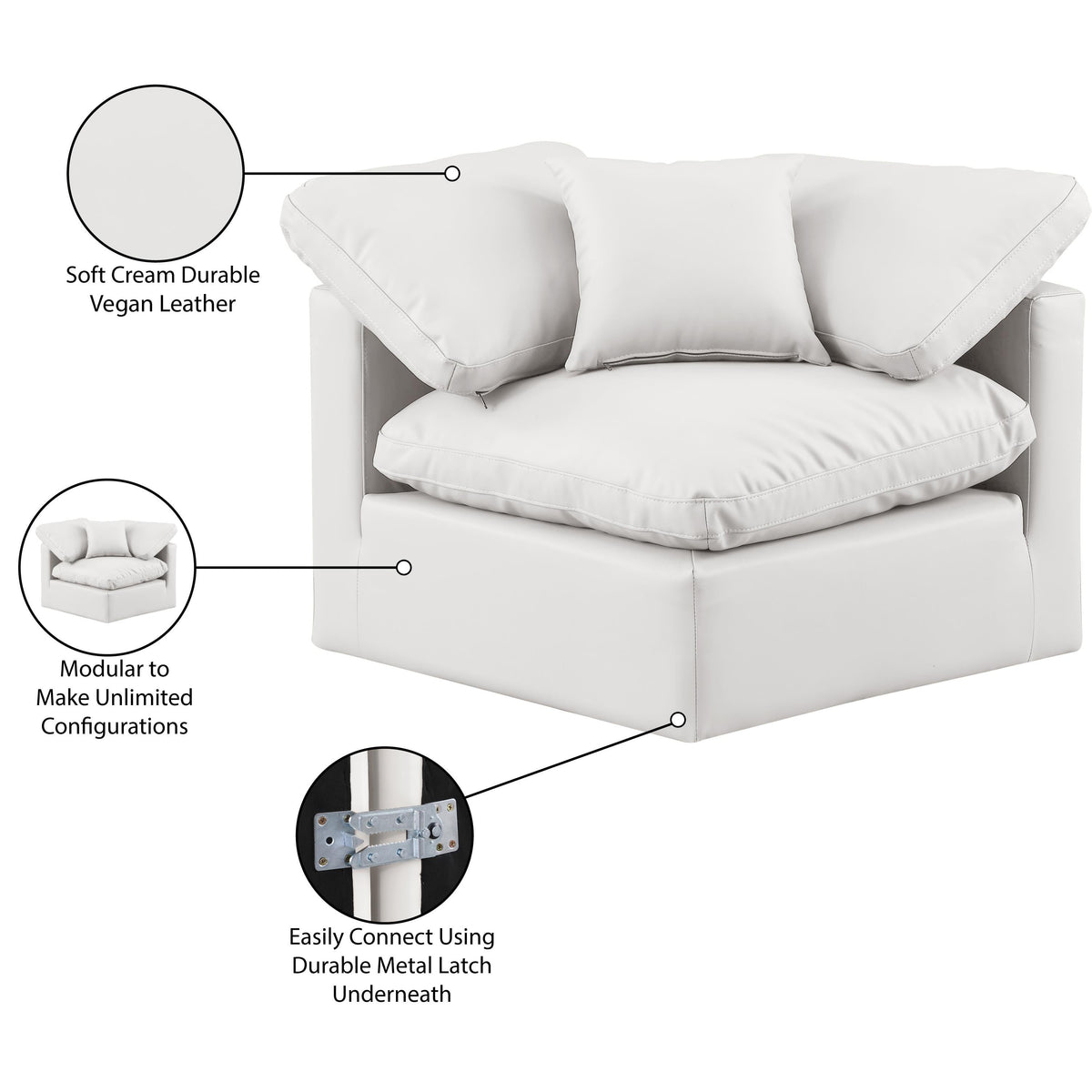 Meridian Indulge Cream Vegan Leather Corner Chair