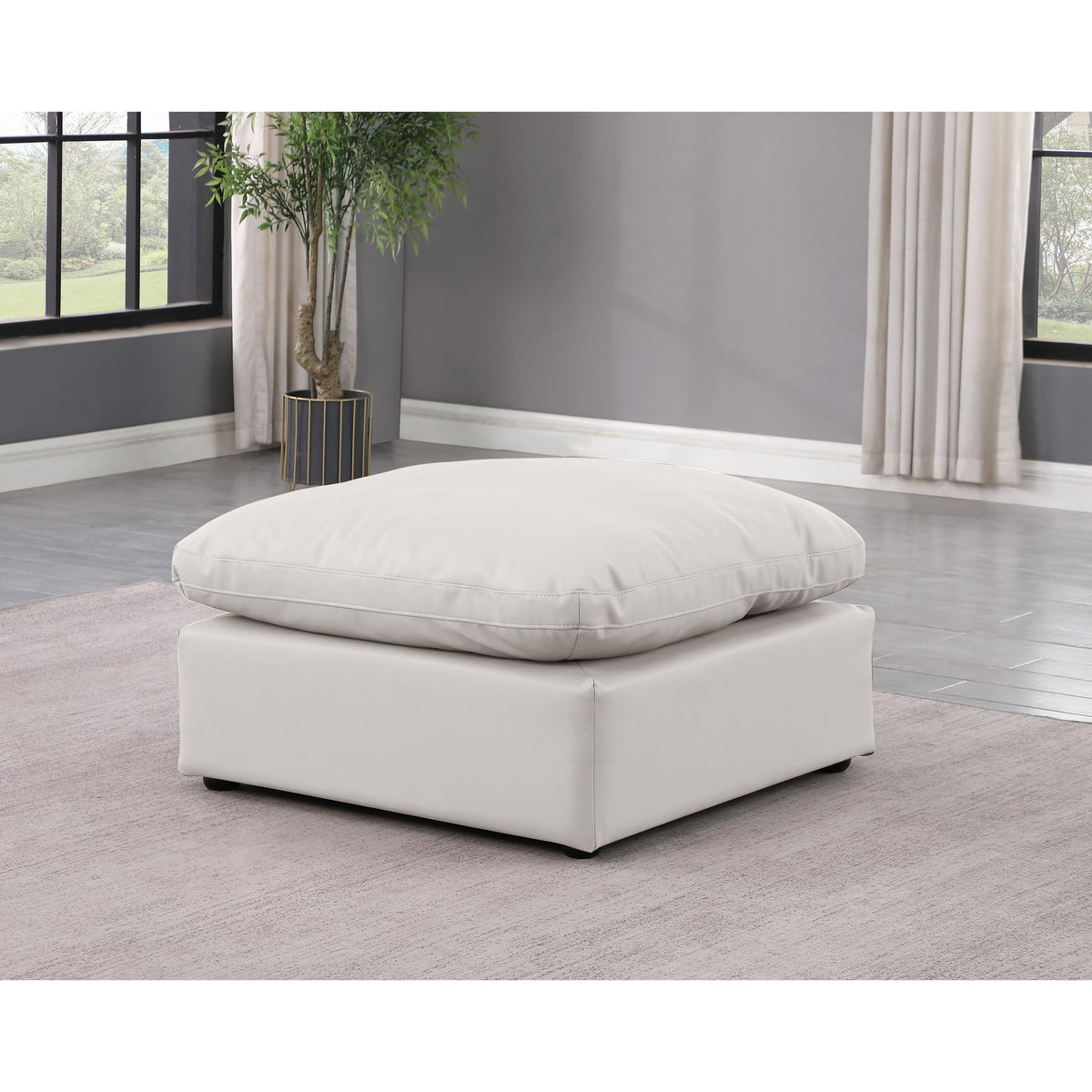Meridian Indulge Cream Vegan Leather Ottoman