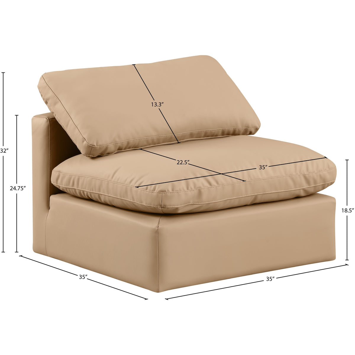 Meridian Indulge Tan Vegan Leather Armless Chair