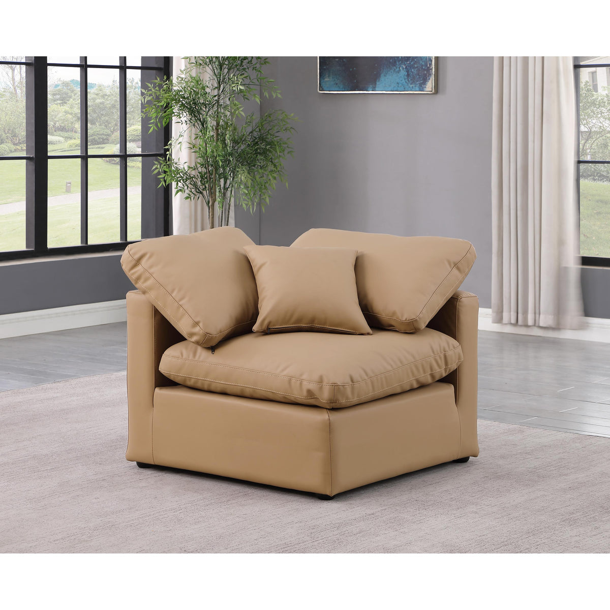 Meridian Indulge Tan Vegan Leather Corner Chair