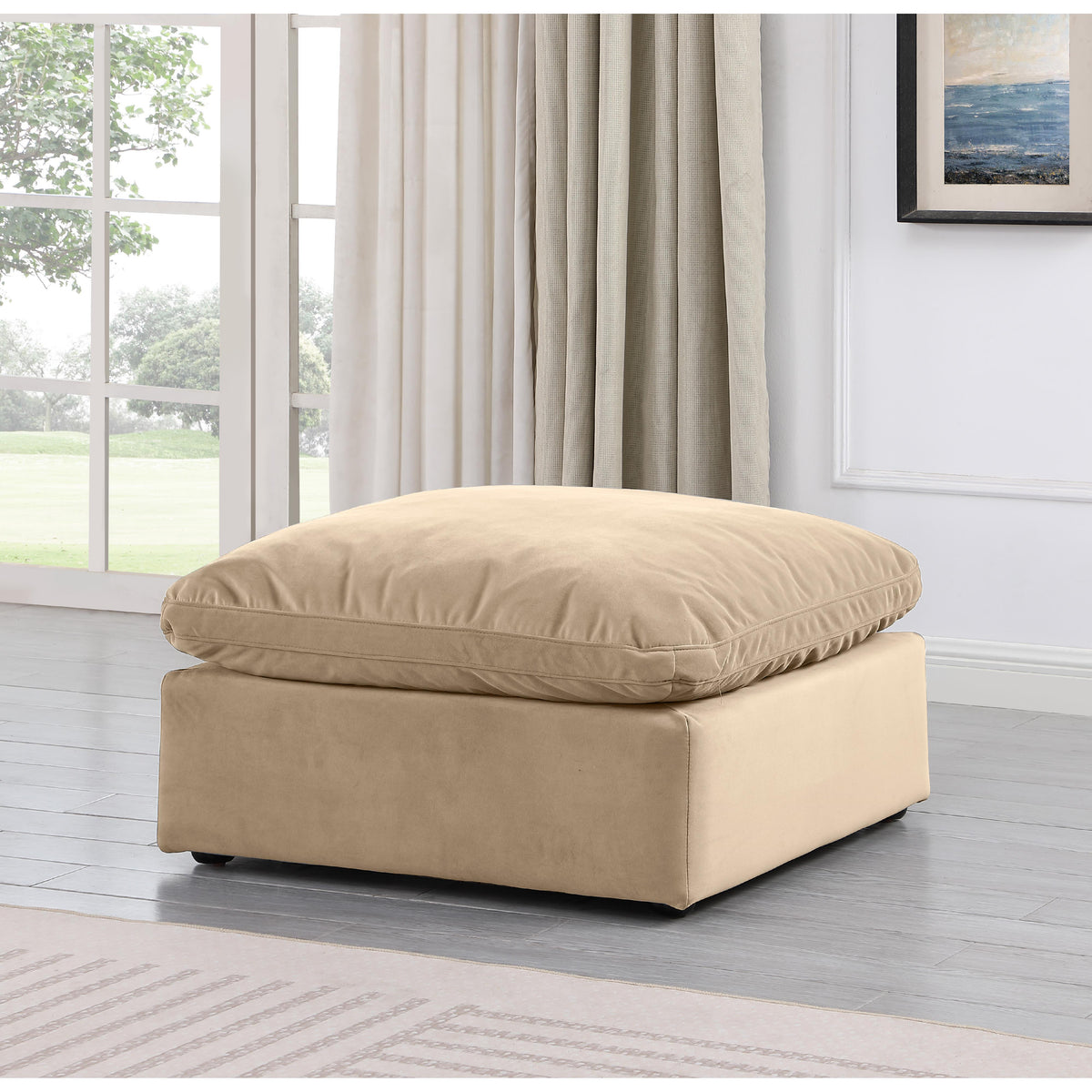 Meridian Indulge Beige Velvet Ottoman