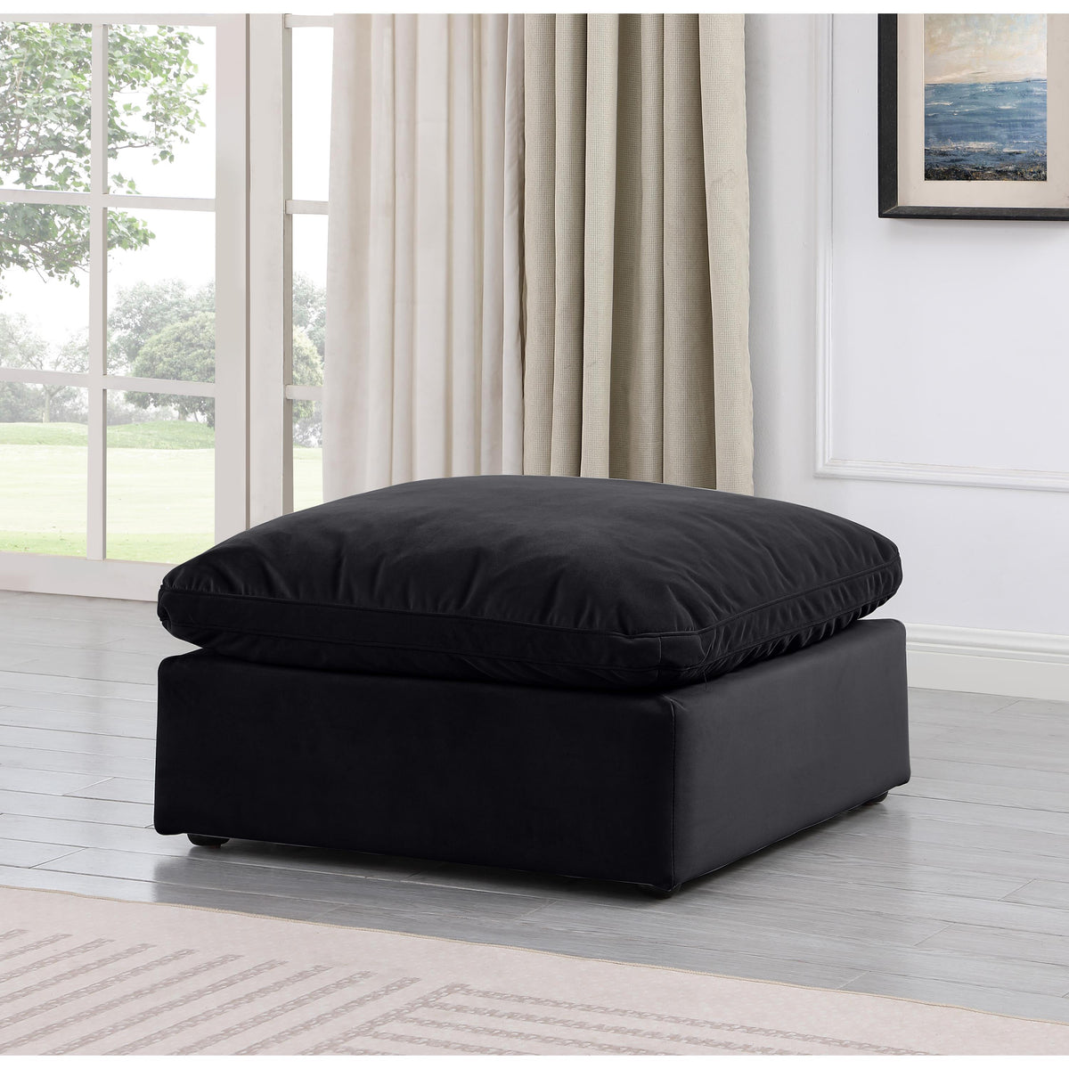 Meridian Indulge Black Velvet Ottoman