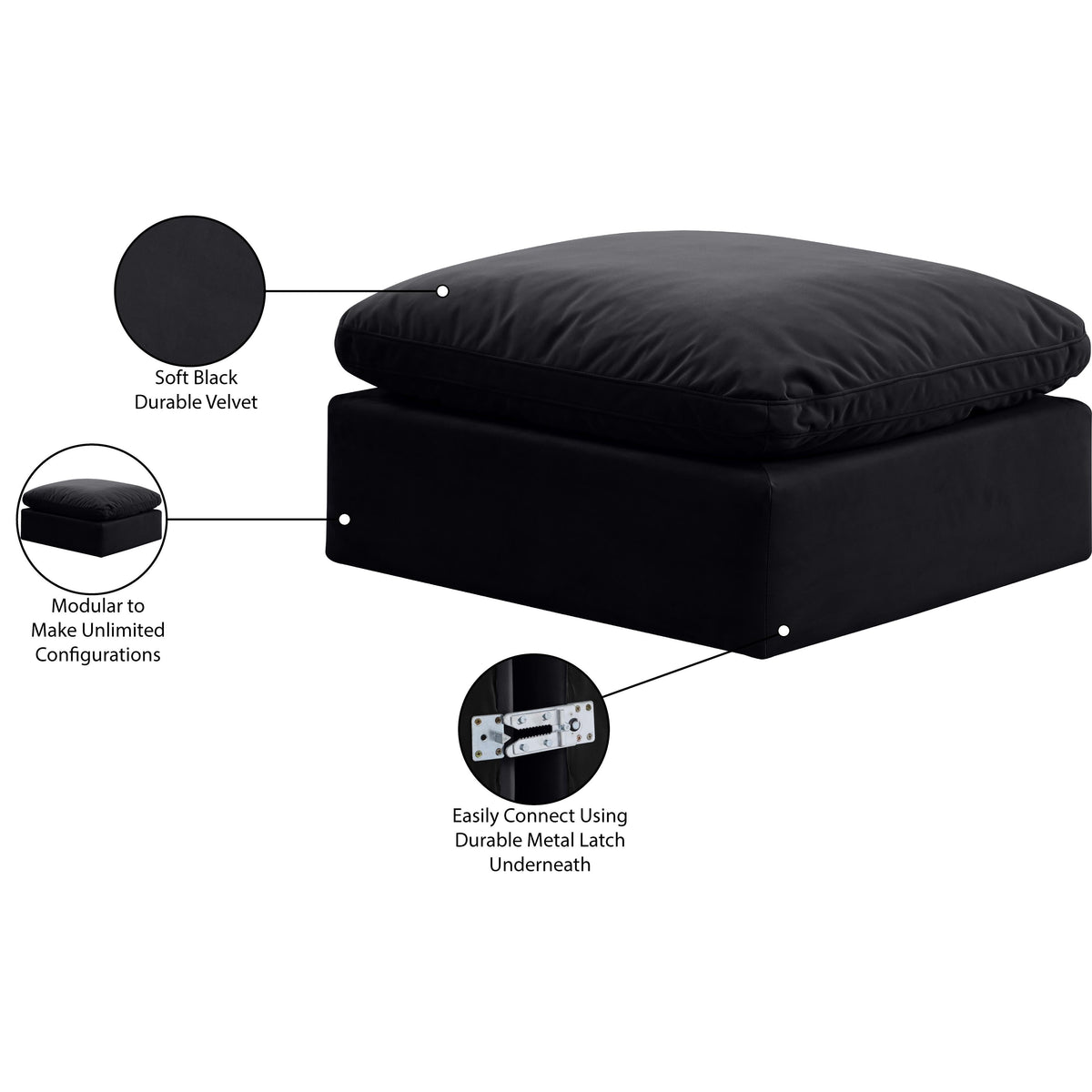 Meridian Indulge Black Velvet Ottoman
