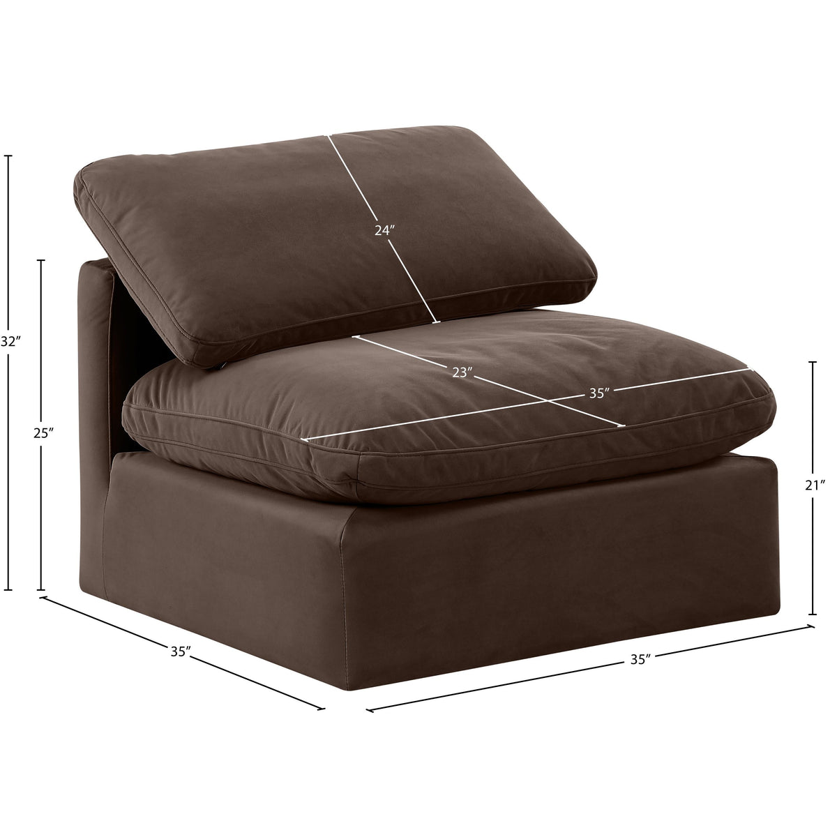 Meridian Indulge Brown Velvet Armless Chair