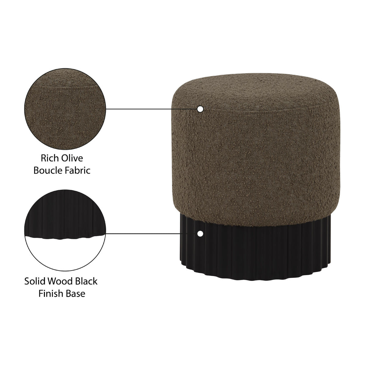 Meridian Veranda Olive Boucle Fabric Ottoman/Stool