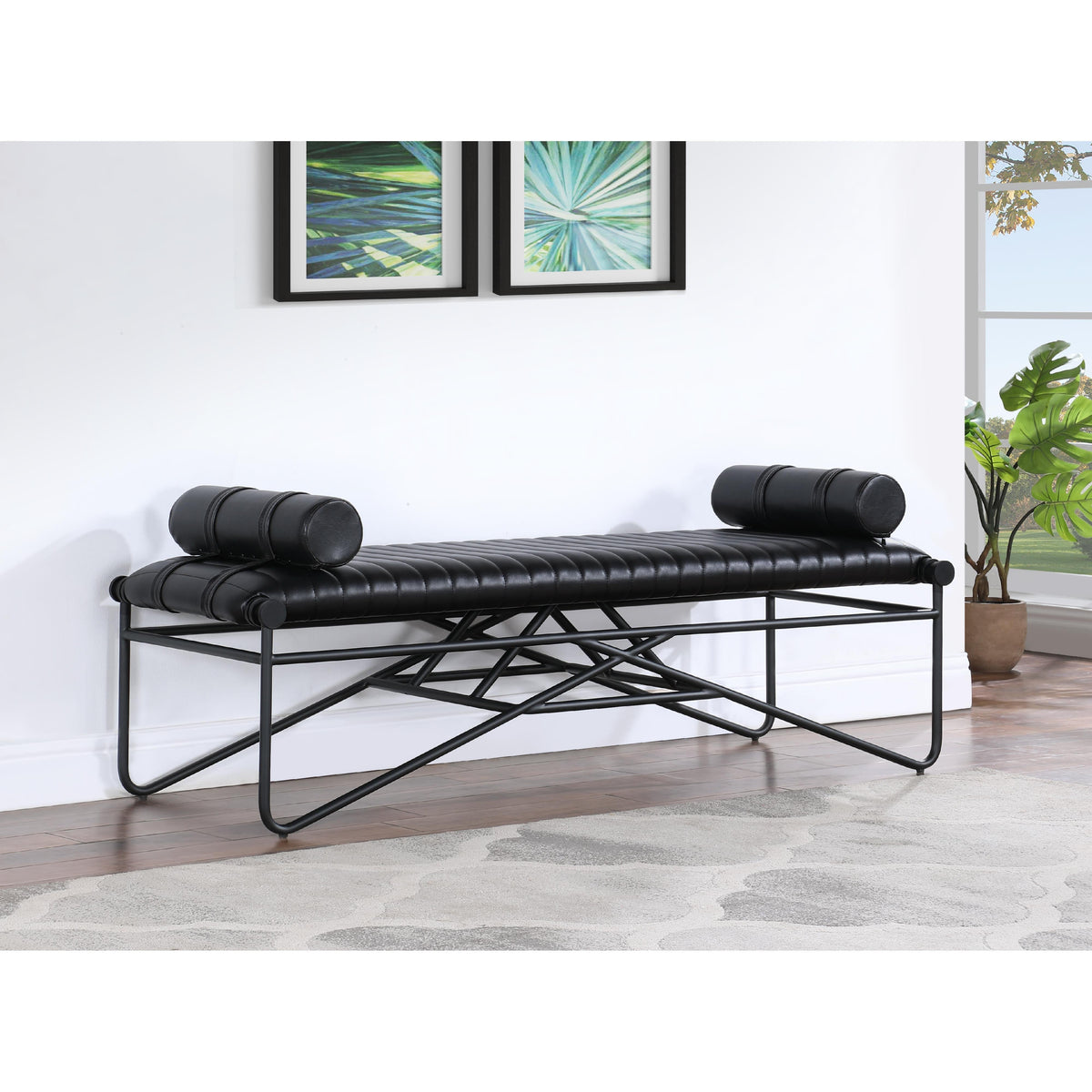 Meridian Gatsby Black Vegan Leather Bench