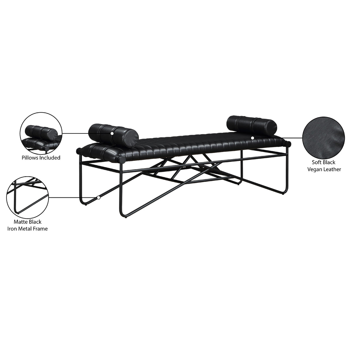 Meridian Gatsby Black Vegan Leather Bench