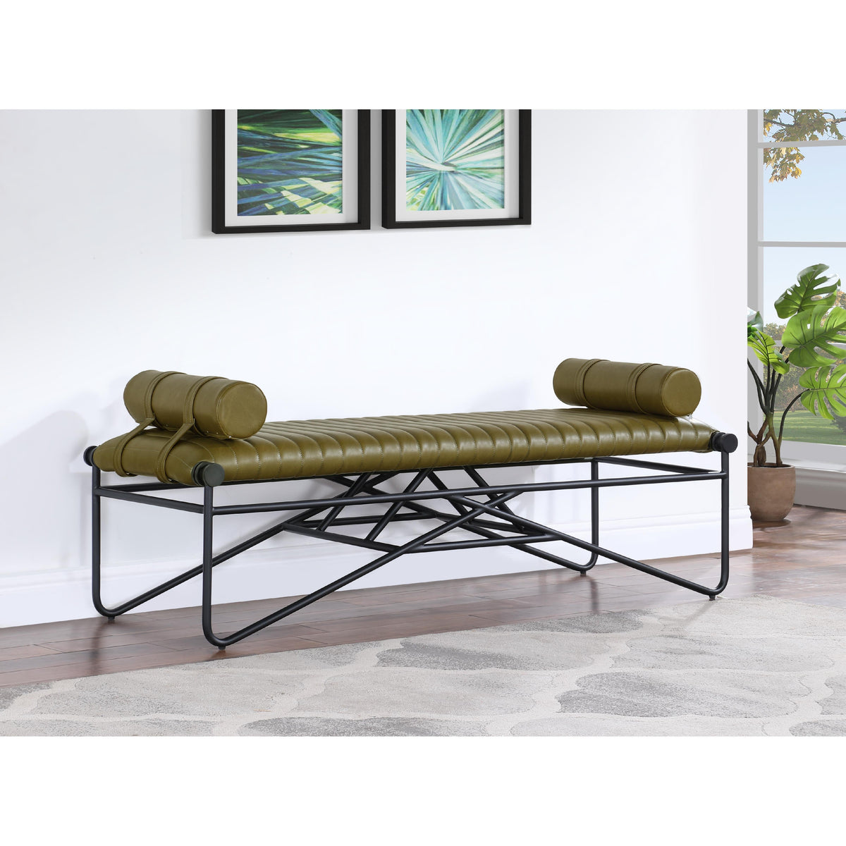 Meridian Gatsby Olive Vegan Leather Bench