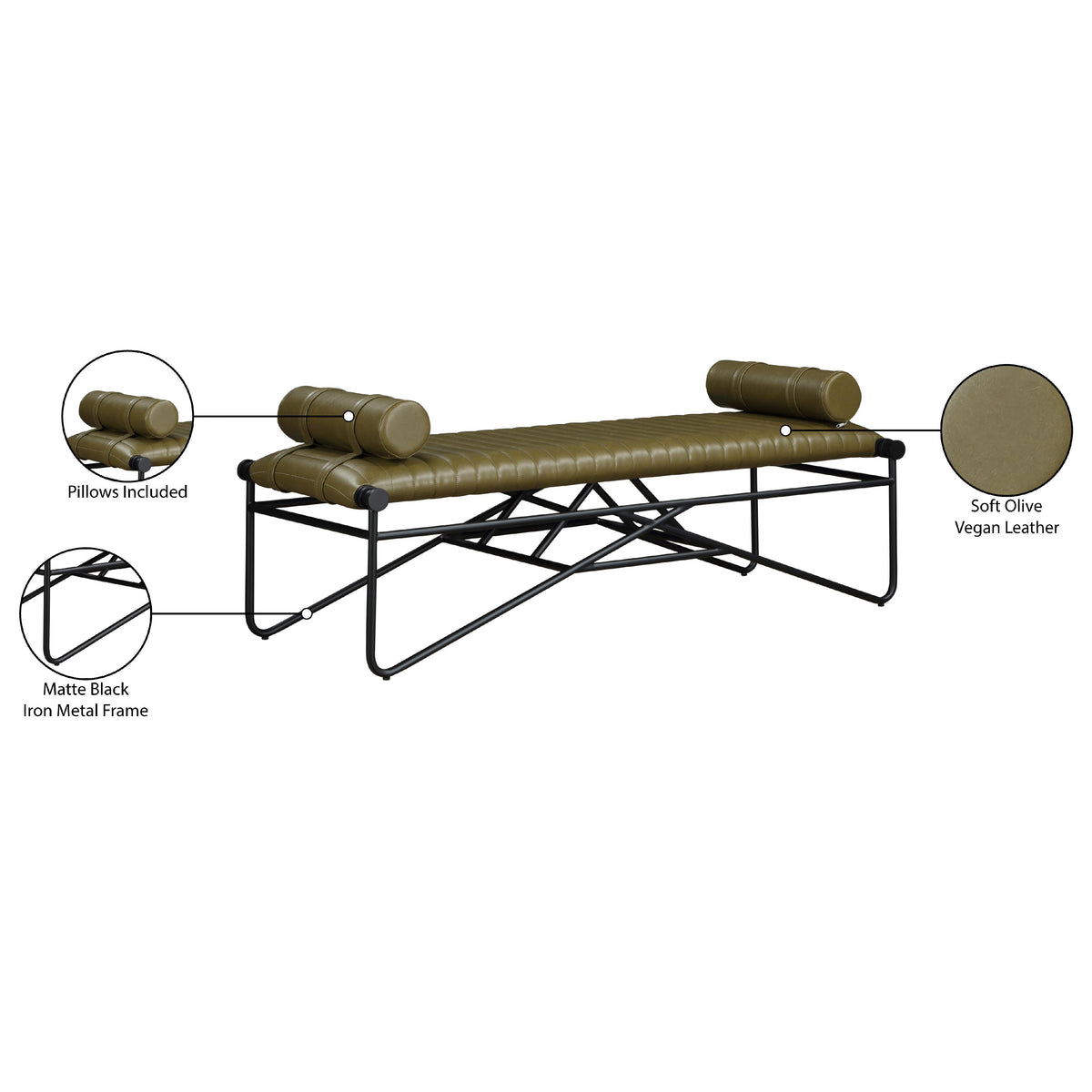 Meridian Gatsby Olive Vegan Leather Bench