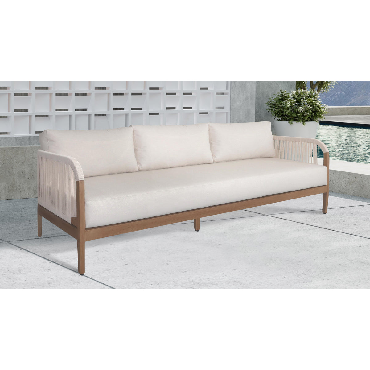 Meridian Maui Cream Water Resistant Fabric Outdoor Patio Sofa