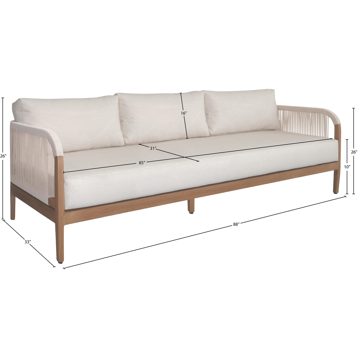 Meridian Maui Cream Water Resistant Fabric Outdoor Patio Sofa
