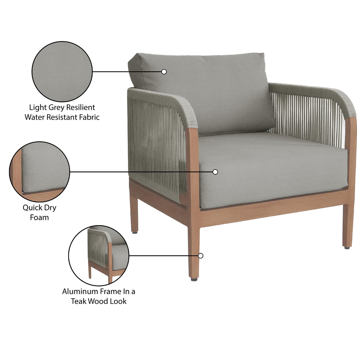 Meridian Maui Grey Water Resistant Fabric Outdoor Patio Chair