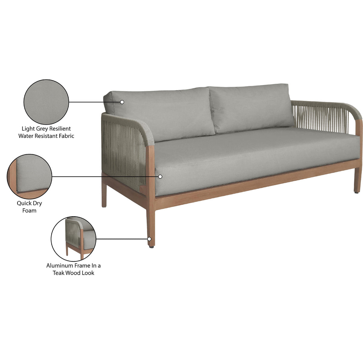 Meridian Maui Grey Water Resistant Fabric Outdoor Patio Loveseat