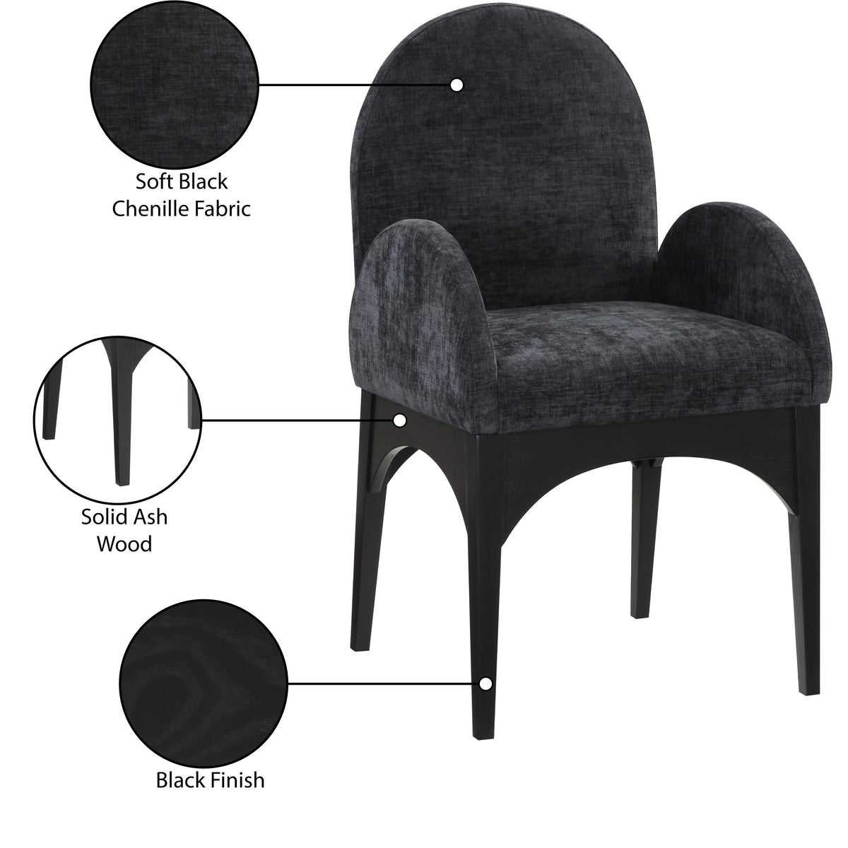 Meridian Waldorf Black Chenille Fabric Dining Chair