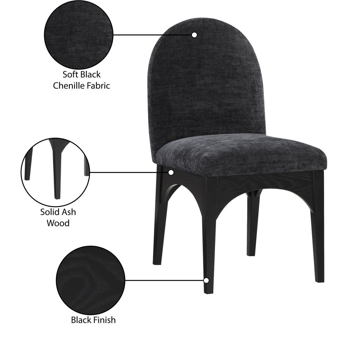 Meridian Waldorf Black Chenille Fabric Dining Chair