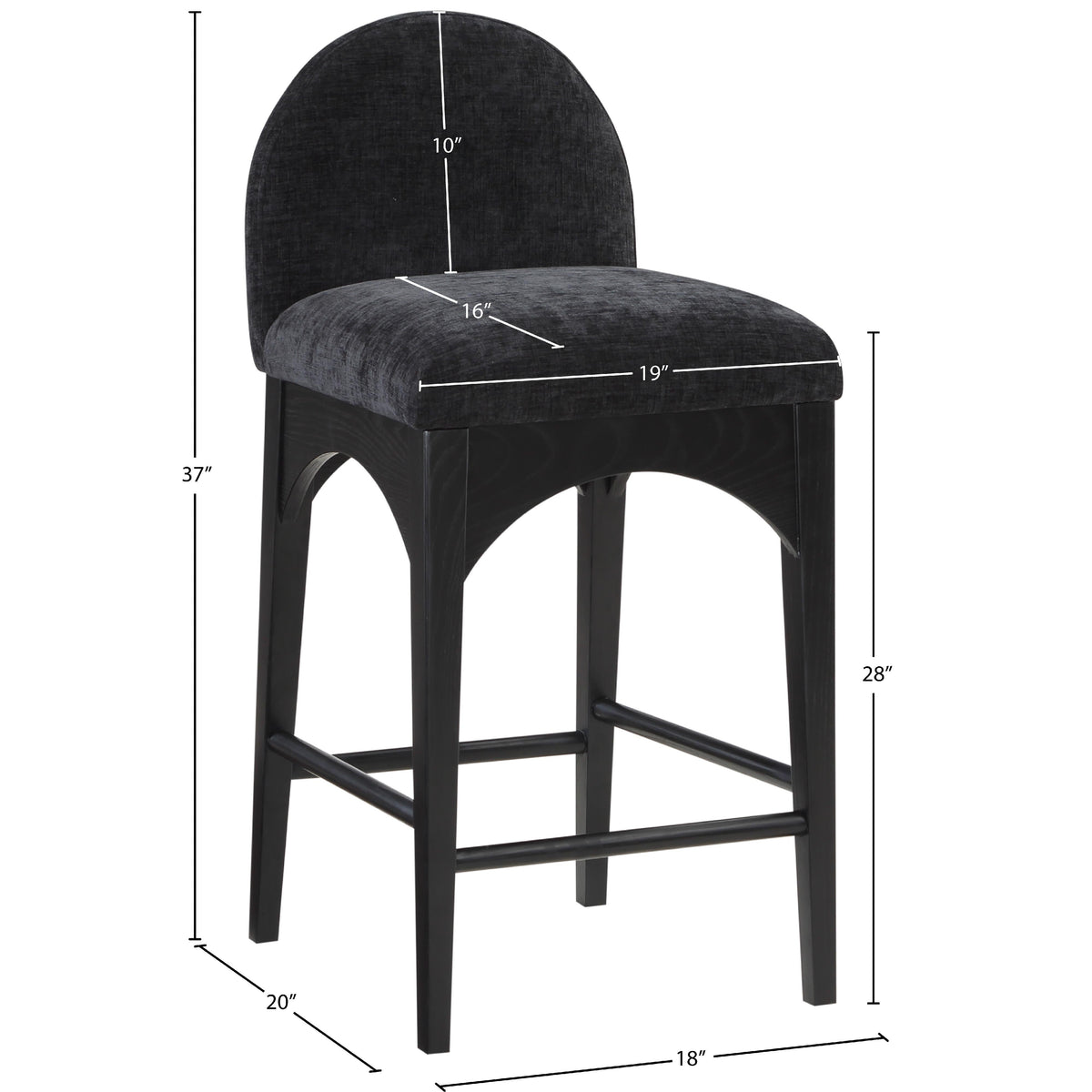 Meridian Waldorf Black Chenille Fabric Stool