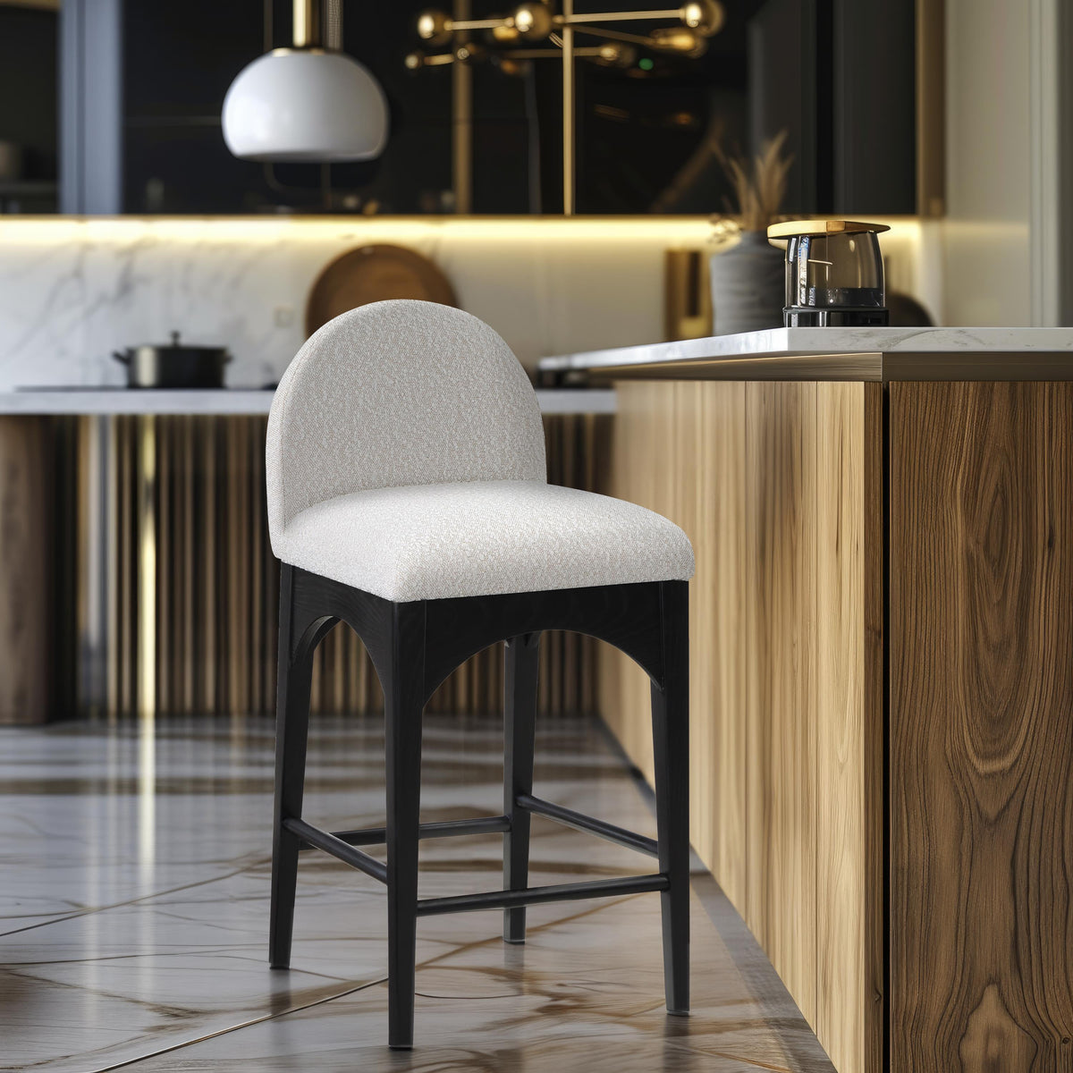 Meridian Waldorf Cream Boucle Fabric Stool