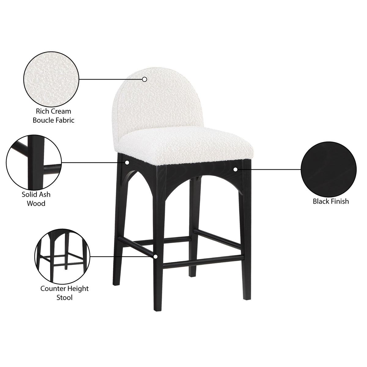 Meridian Waldorf Cream Boucle Fabric Stool