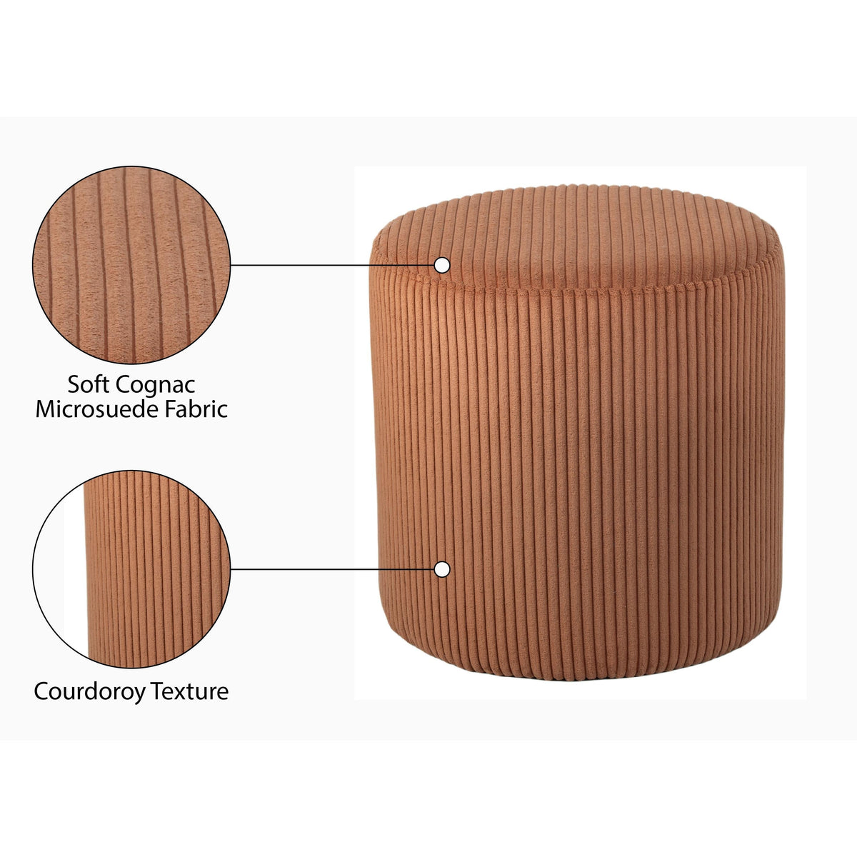Meridian Roy Cognac Microsuede Fabric Ottoman/Stool