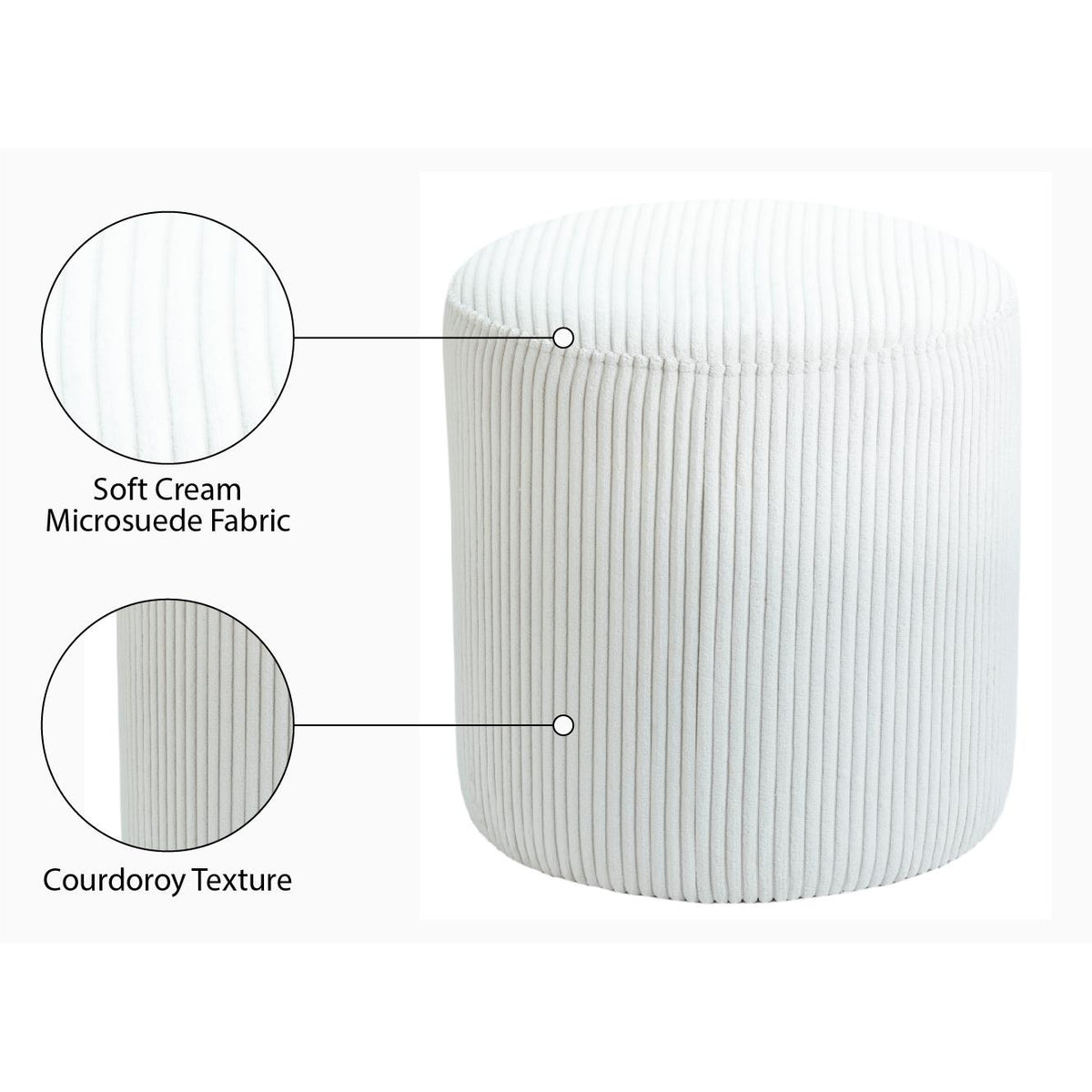 Meridian Roy Cream Microsuede Fabric Ottoman/Stool