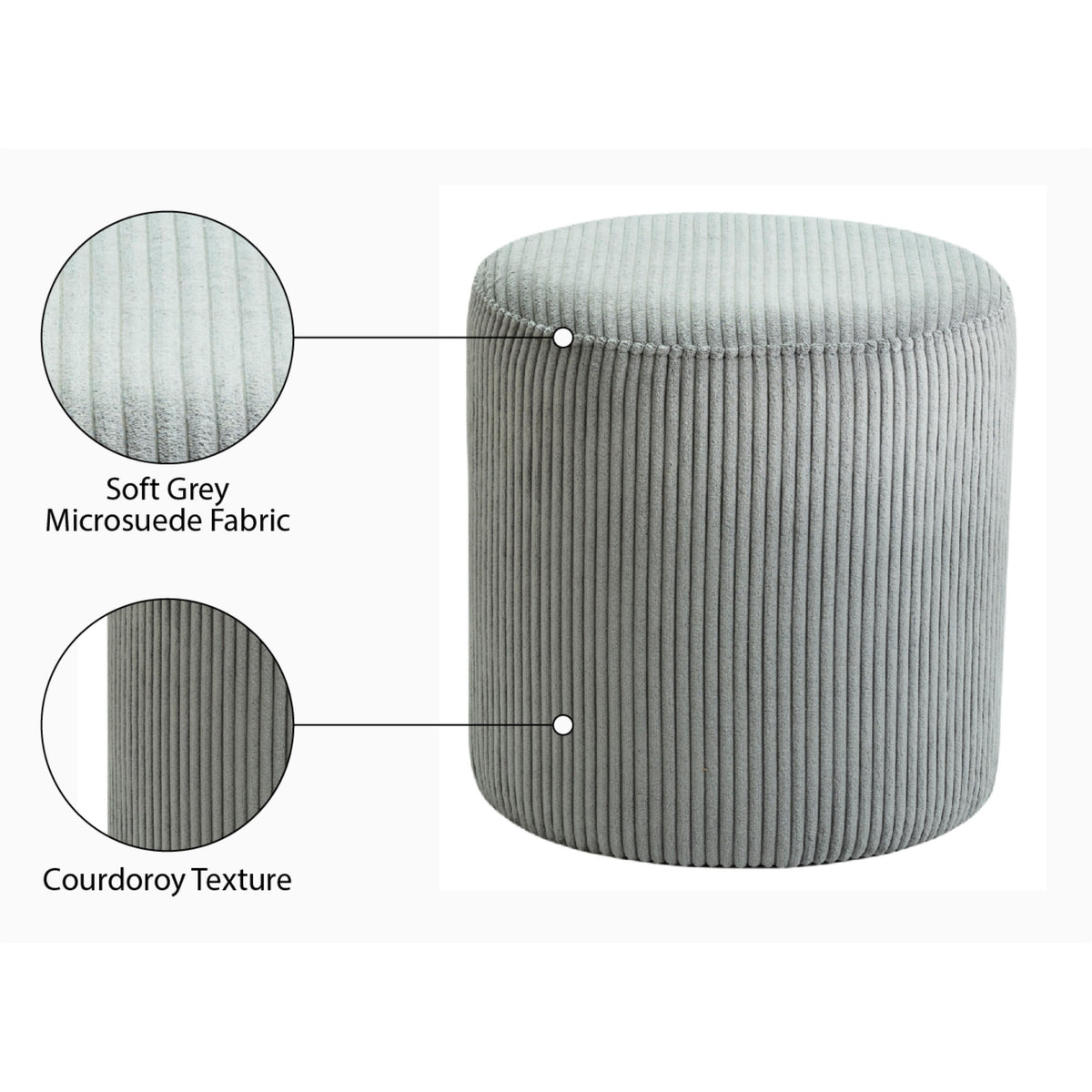 Meridian Roy Grey Microsuede Fabric Ottoman/Stool