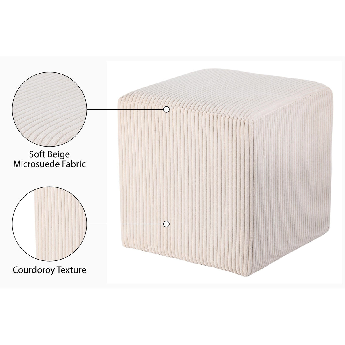 Meridian Roy Beige Microsuede Fabric Ottoman/Stool