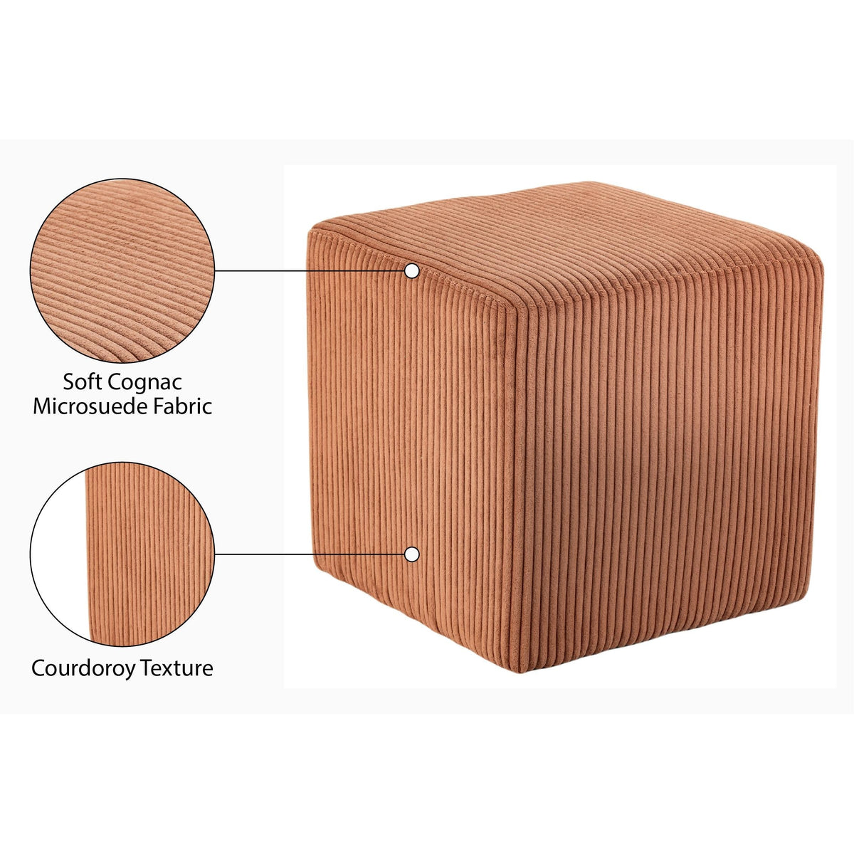 Meridian Roy Cognac Microsuede Fabric Ottoman/Stool