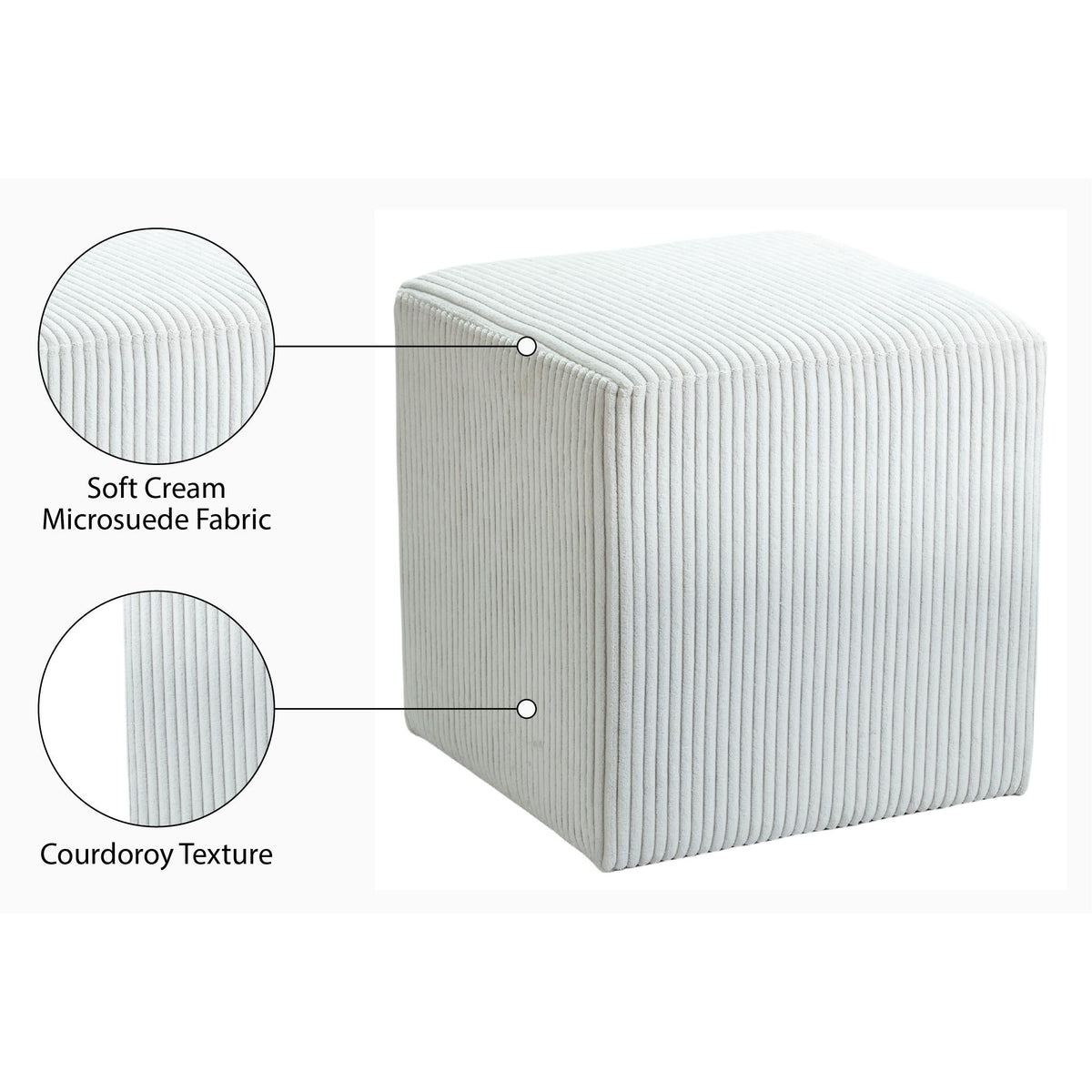 Meridian Roy Cream Microsuede Fabric Ottoman/Stool